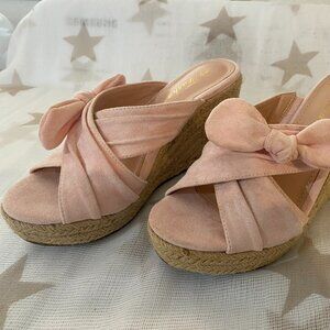 Fashare Size 6 Pink Espadrilles Bow Knot Open Toe Wedge Slip on